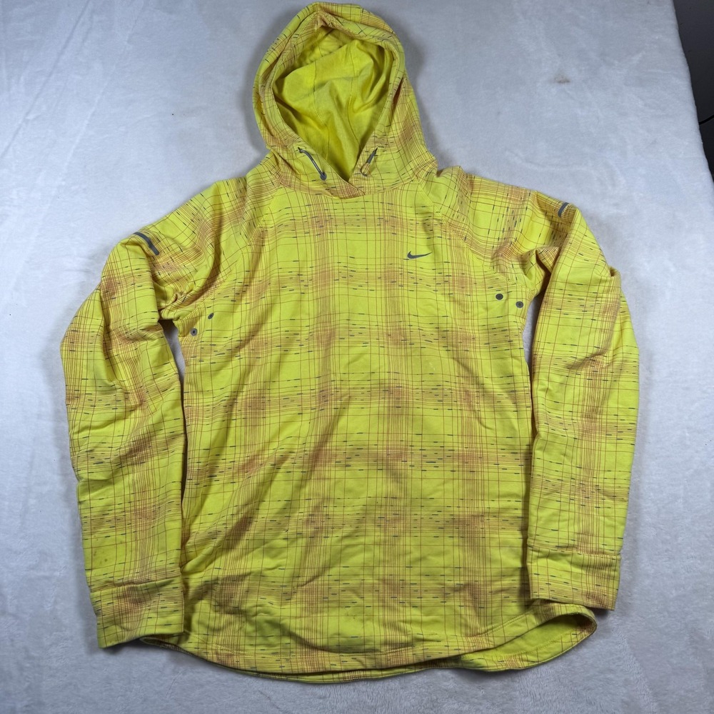 Nike Dri-Fit Hoodie Womens Medium Yellow Running Pullover Thumbholes Reflective